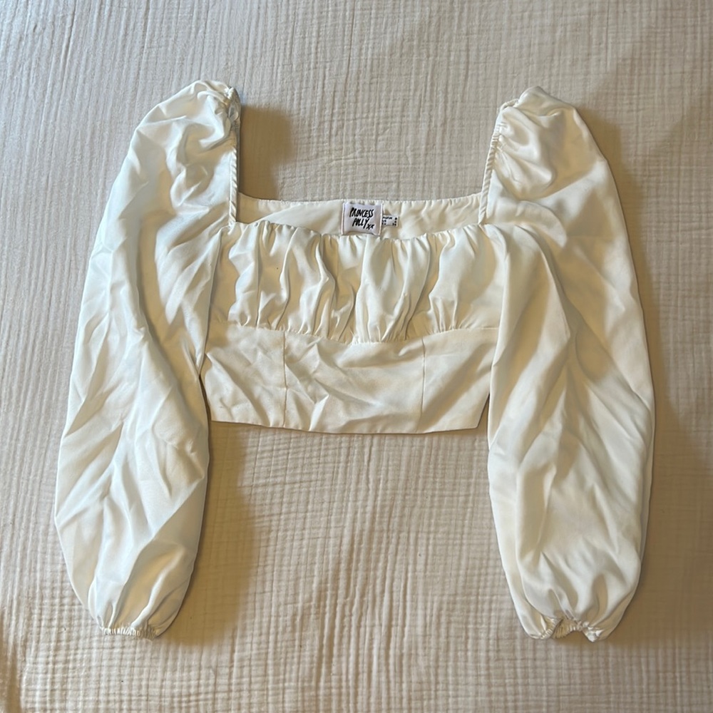 WHITE PRINCESS POLLY CROPPED LONG SLEEVE TOP - SIZE 4